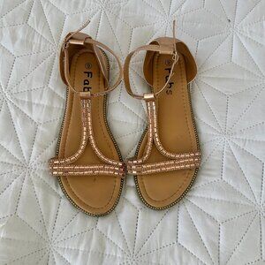 Rose Gold Beaded Flat Sandals – Size 9